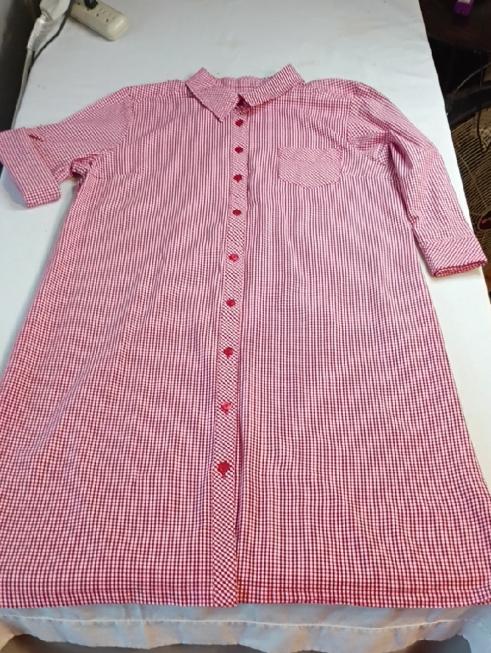 Red Gingham Button-Front Shirt Dress By D&Co - Picture 2 of 8